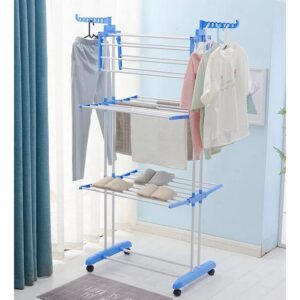 Folding Drying Rack Clothes Rack 3 Tiers Clothes Laundry With Wheels Cloth Shoes Hanger (Color May Vary)