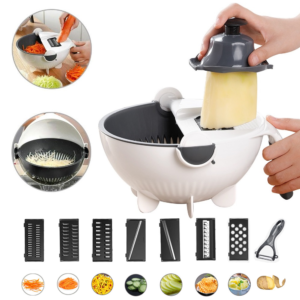 9 in 1 Multifunction Magic Rotate Vegetable Cutter Kitchen Drain Basket Slicer