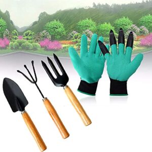 2 In 1 Garden Tool Combo Offer With 1 Pair Garden Gloves And 3 Pieces Garden Tool Set