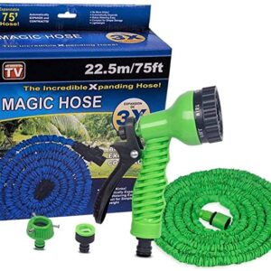 75FT/22.5M Car Wash Hose Pressure Water Gun Flexible Scalable Garden Magic Hose Pipe Watering Spray Gun Car Clean Irrigation Tool 75 feet Blue/Green