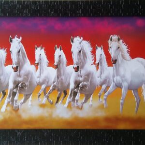 Seven White Horse Photo With Plywood Framing Ideal For Home & Office Use
